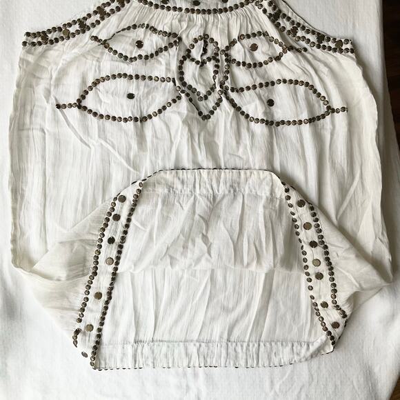 NY Collection Women’s Sleeveless Halter Beaded Summer Blouse size S, White - Picture 5 of 7